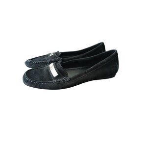 Coach Fredrica Womens Size 7B Black Suede Leather Slip On Loafers Moccasin Flats